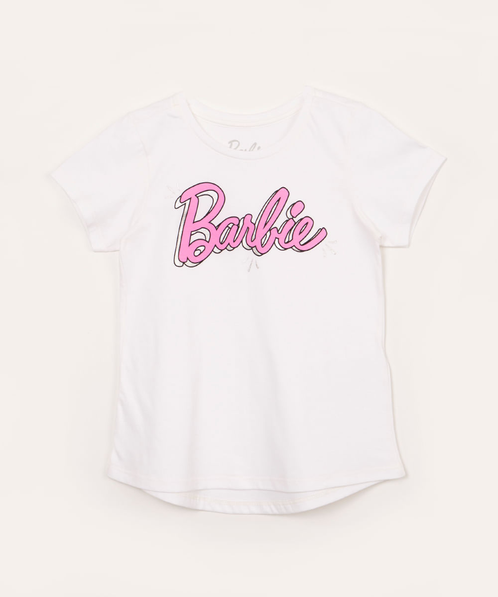 blusa de algodão infantil barbie manga curta off white