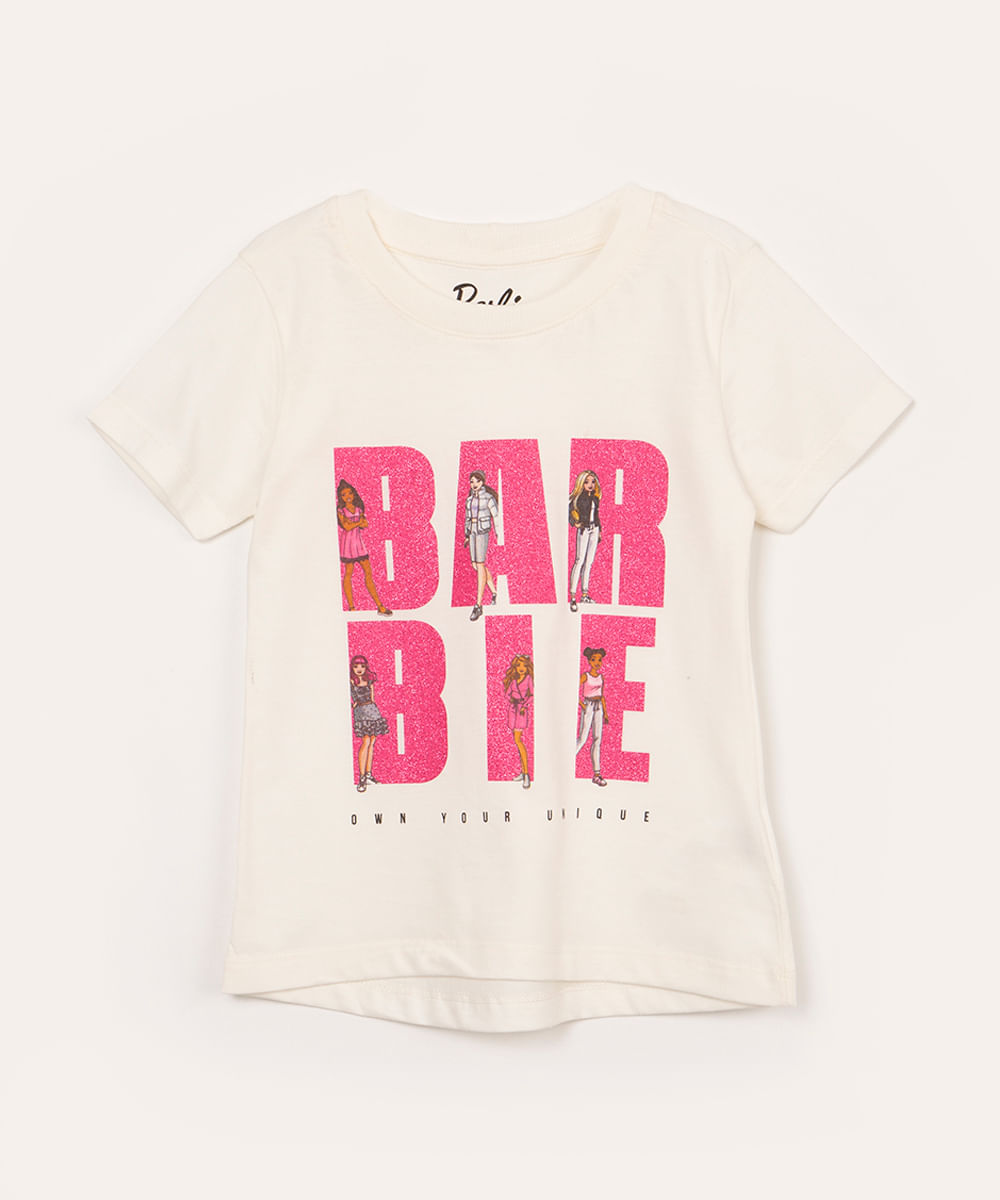 blusa de algodão infantil barbie manga curta off white