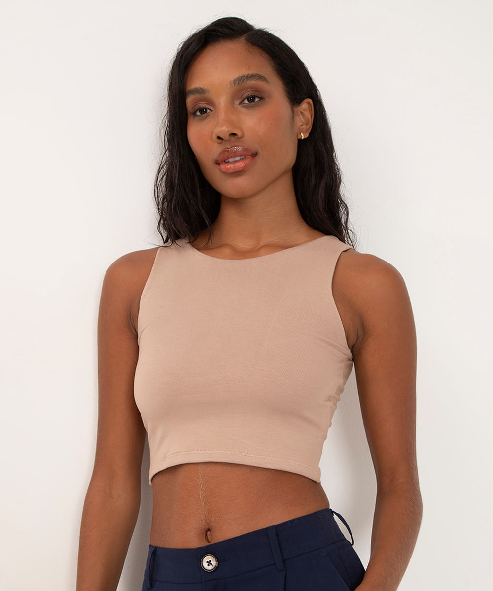 cropped de viscose alça média kaki