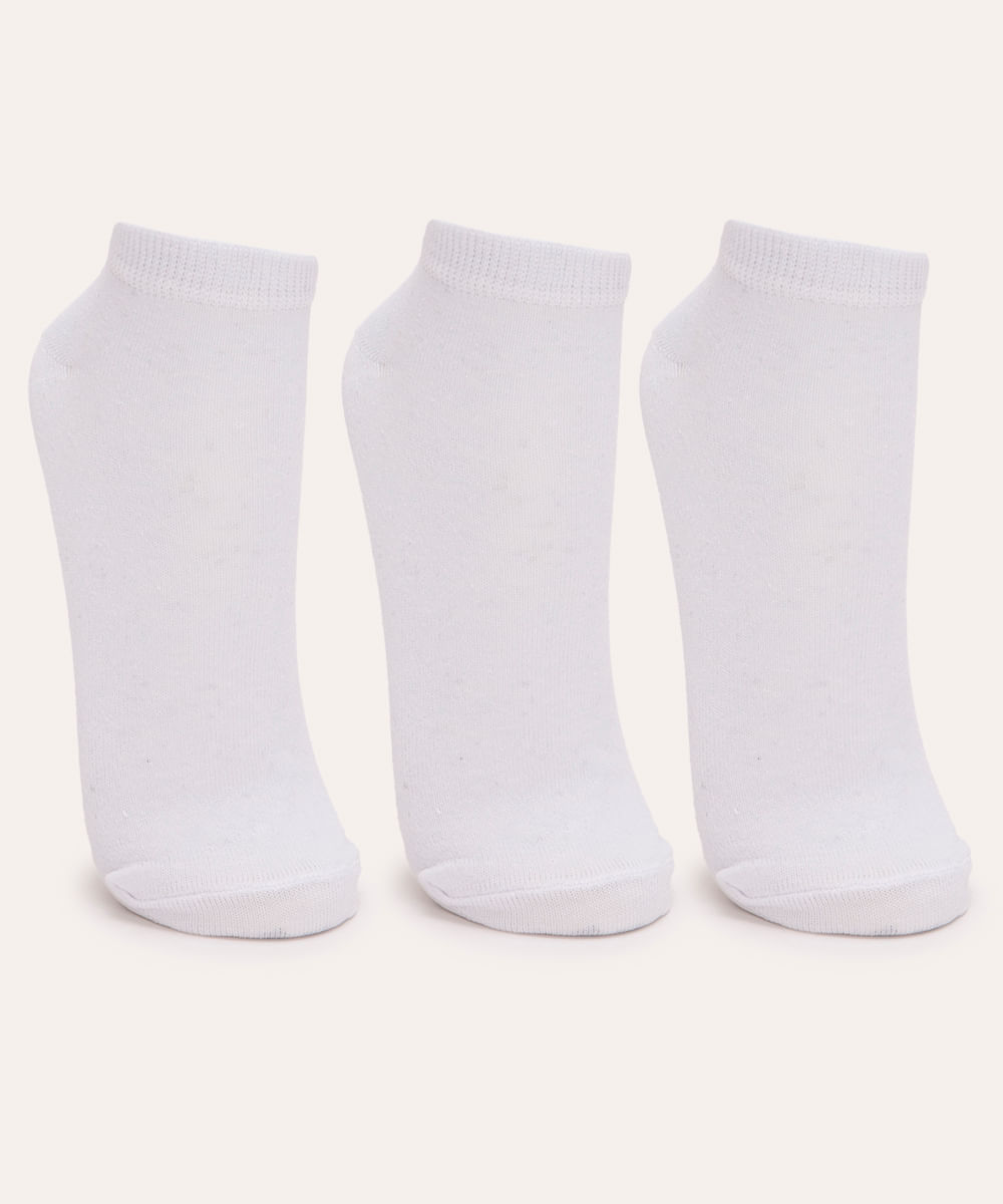 kit de 3 pares de meias cano baixo branco
