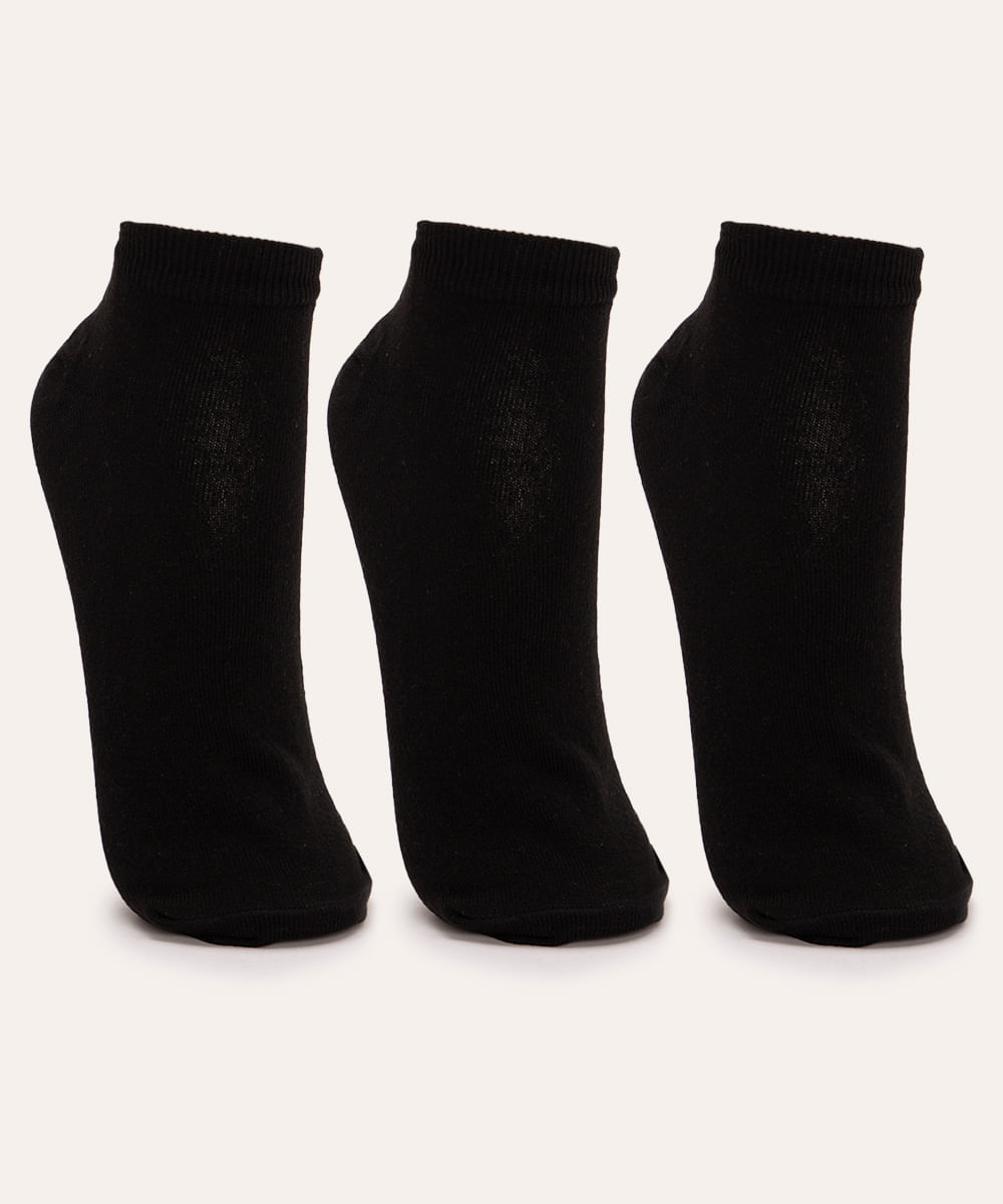 kit de 3 pares de meias cano baixo preto