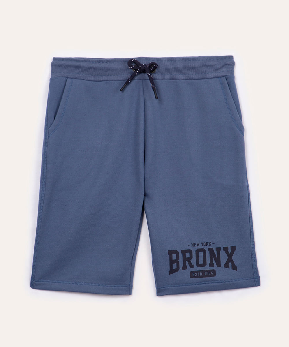 bermuda de moletom infantil bronx com bolsos azul