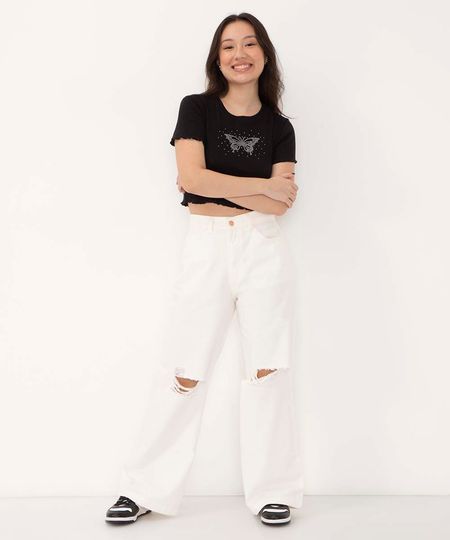 calça juvenil de sarja wide leg destroyed off white 10