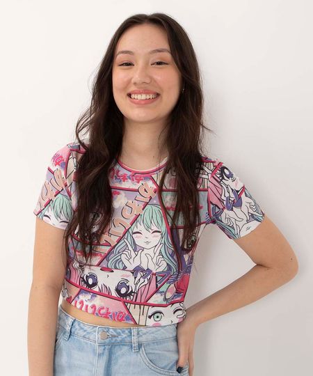 blusa juvenil de malha canelada mangá multicor 10