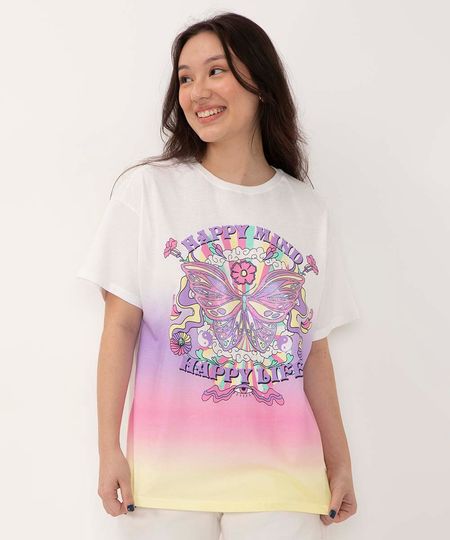 camiseta de algodão juvenil degrade borboleta manga curta multicor 12