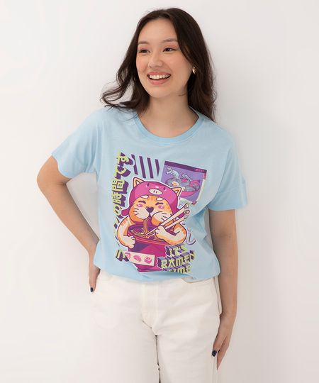 camiseta juvenil manga curta lamen azul claro 12
