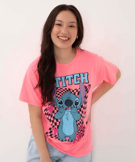 blusa juvenil de malha stitch manga curta rosa neon 10
