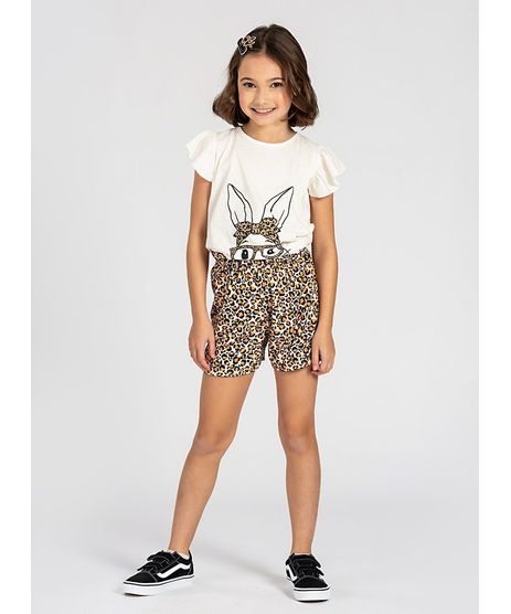 chapéu infantil dupla face animal print com sherpa branco - C&A