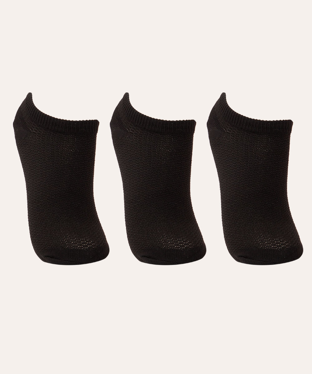 kit de 3 pares de meias cano baixo preto