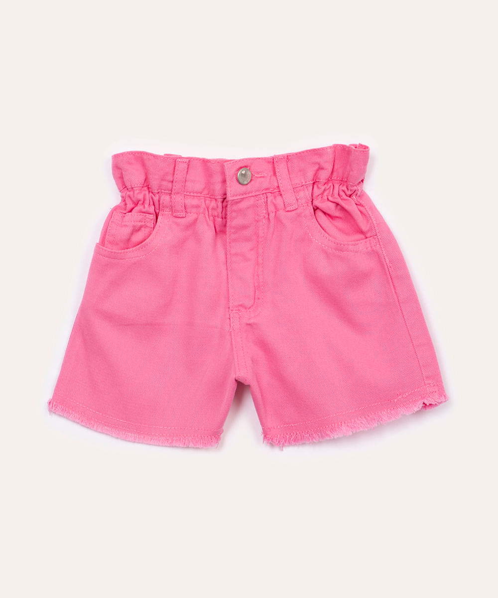 short de sarja infantil com bolsos rosa