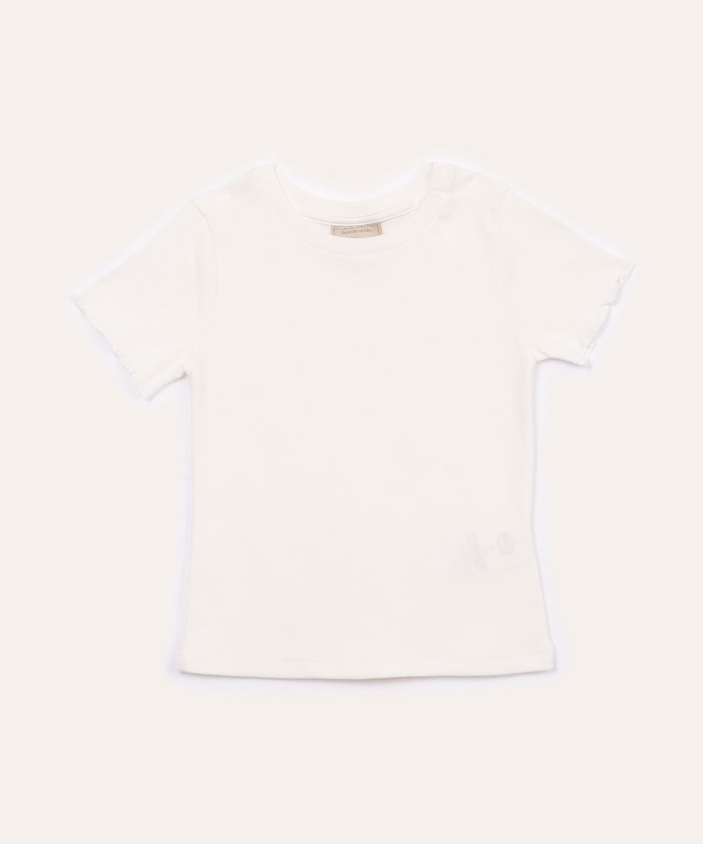 blusa de algodão infantil canelada manga curta off white