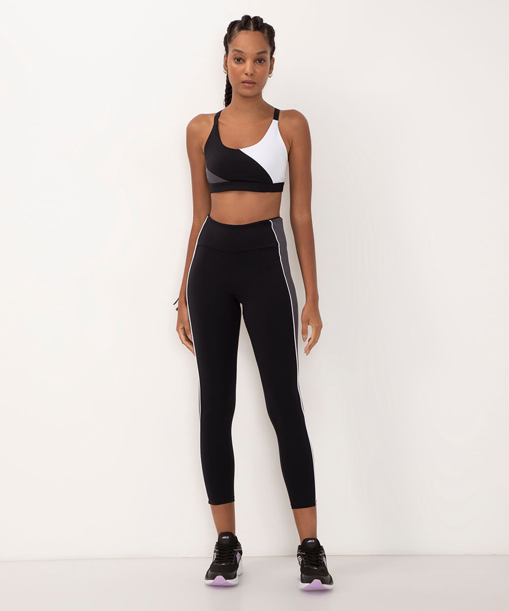 calça legging com recorte e bolso cintura alta esportiva ace preta