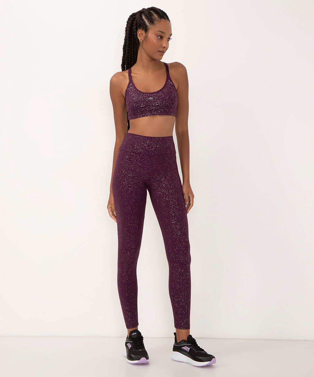 calça legging brilho cintura alta esportiva ace roxo escuro