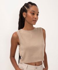 Cropped Tricot De Viscose Kaki