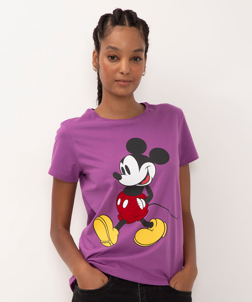 camiseta de algodão mickey manga curta roxo uva