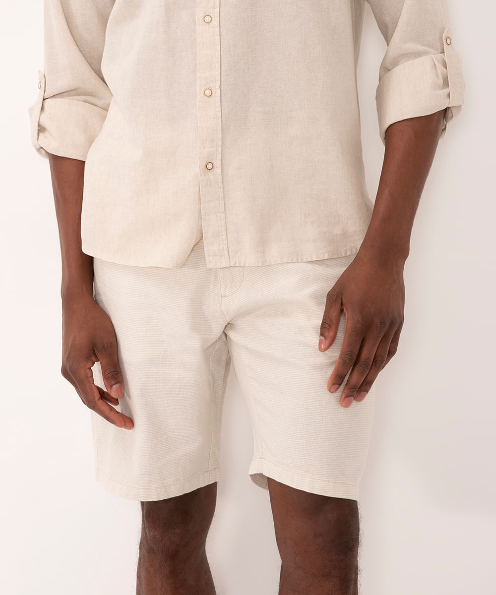 bermuda linho com algodão listras e bolso areia