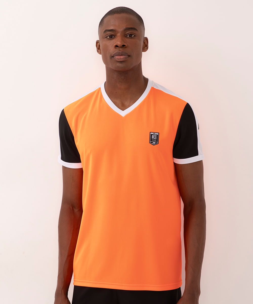 camiseta com recorte esportiva ace laranja neon