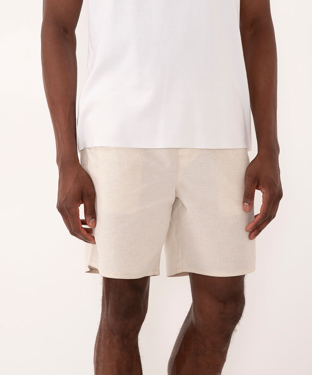 bermuda jogger com linho cordão e bolsos off white