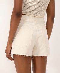 Short De Sarja Mom Com Crochê Ateliê Mão De Mãe Off White