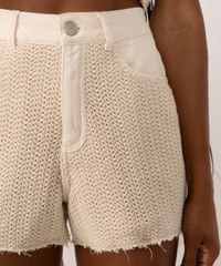 Short De Sarja Mom Com Crochê Ateliê Mão De Mãe Off White