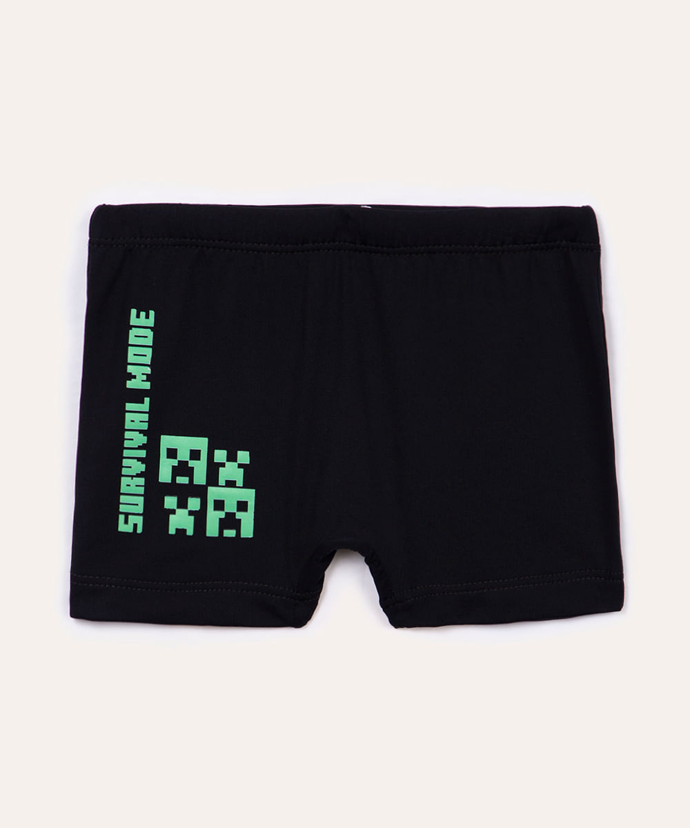 sunga boxer infantil minecraft proteção uv preto