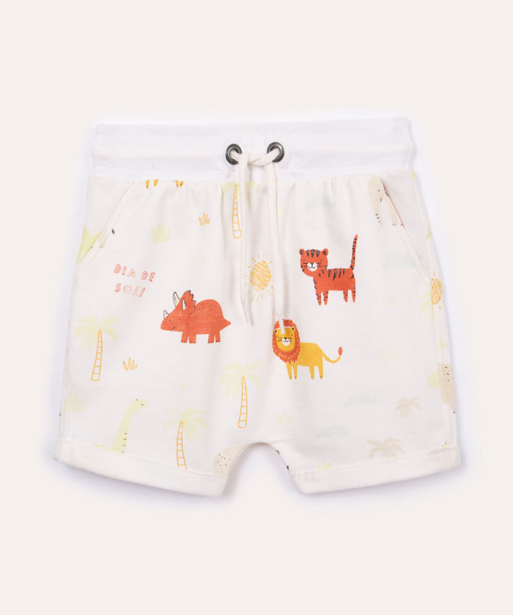 short moletinho infantil bichos off white