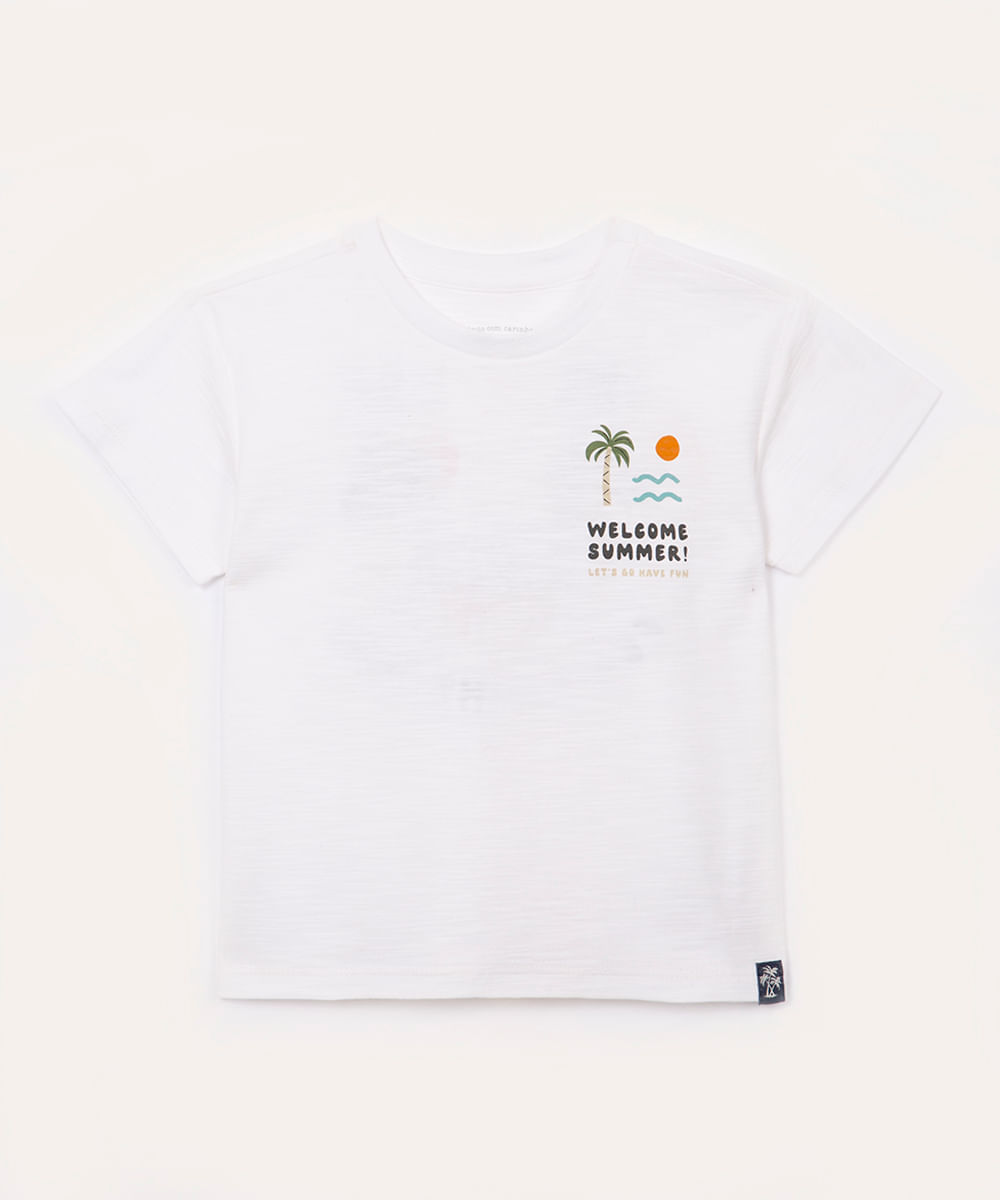 camiseta infantil de algodão welcome summer off white