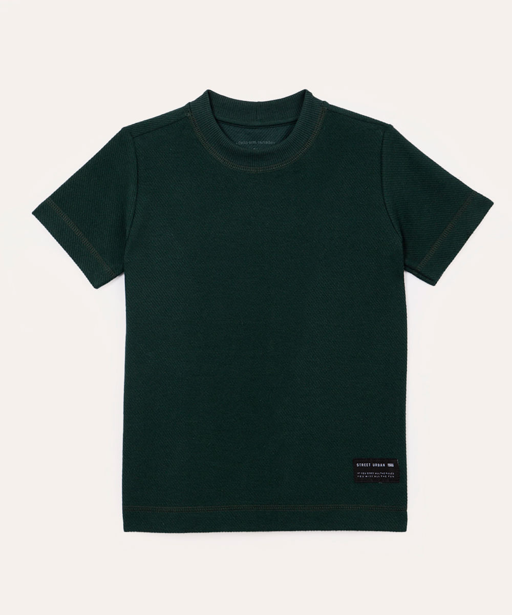 camiseta infantil de algodão e linho texturizada verde