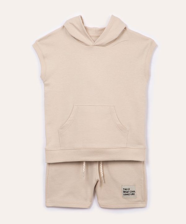 conjunto de moletinho infantil manga curta com capuz kaki 1