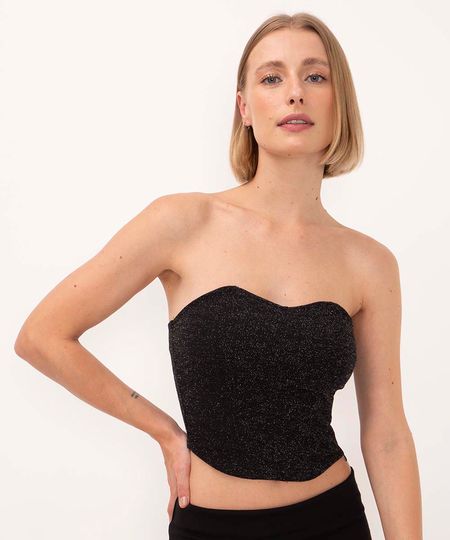 top sem alça com brilho preto PP top sem alça com brilho preto PP