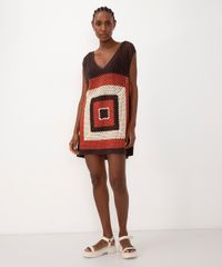 Vestido Curto De Tricô Ateliê Mão De Mãe Marrom Escuro