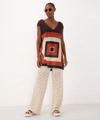Vestido Curto De Tricô Ateliê Mão De Mãe Marrom Escuro