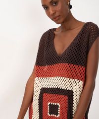 Vestido Curto De Tricô Ateliê Mão De Mãe Marrom Escuro