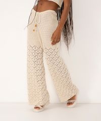 Calça Flare De Crochê Ateliê Mão De Mãe Cru