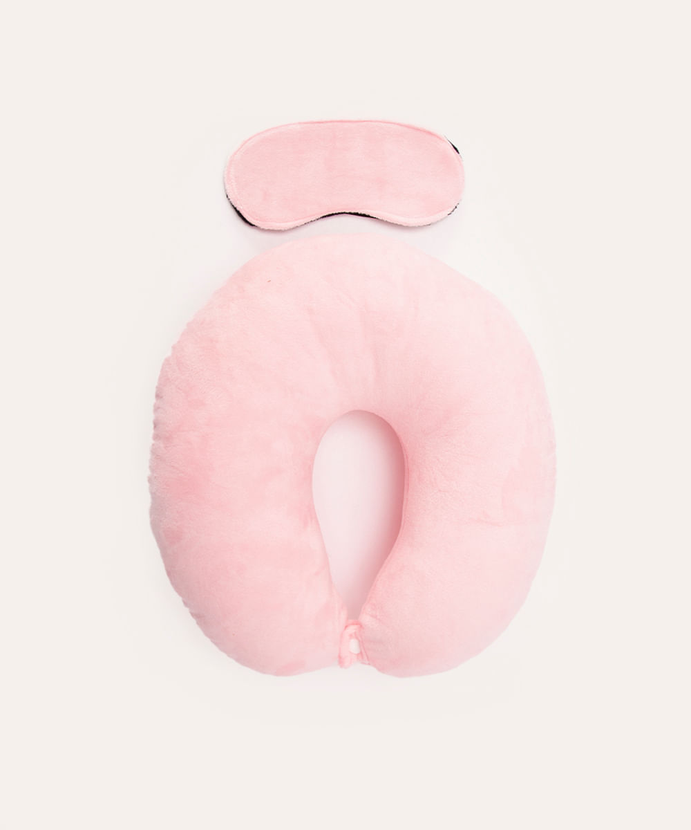 apoio de pescoço com máscara de dormir rosa claro