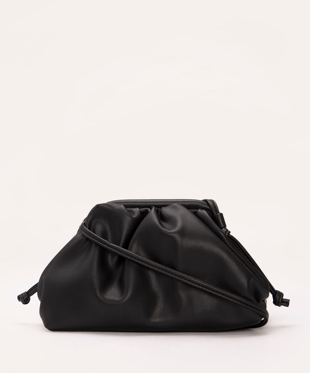 bolsa clutch franzida com alça preta