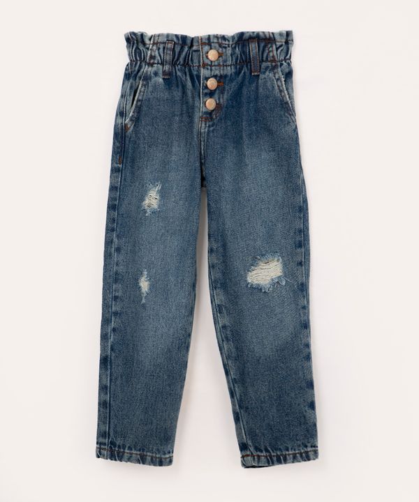 calça jeans infantil clochard com bolsos azul médio 10