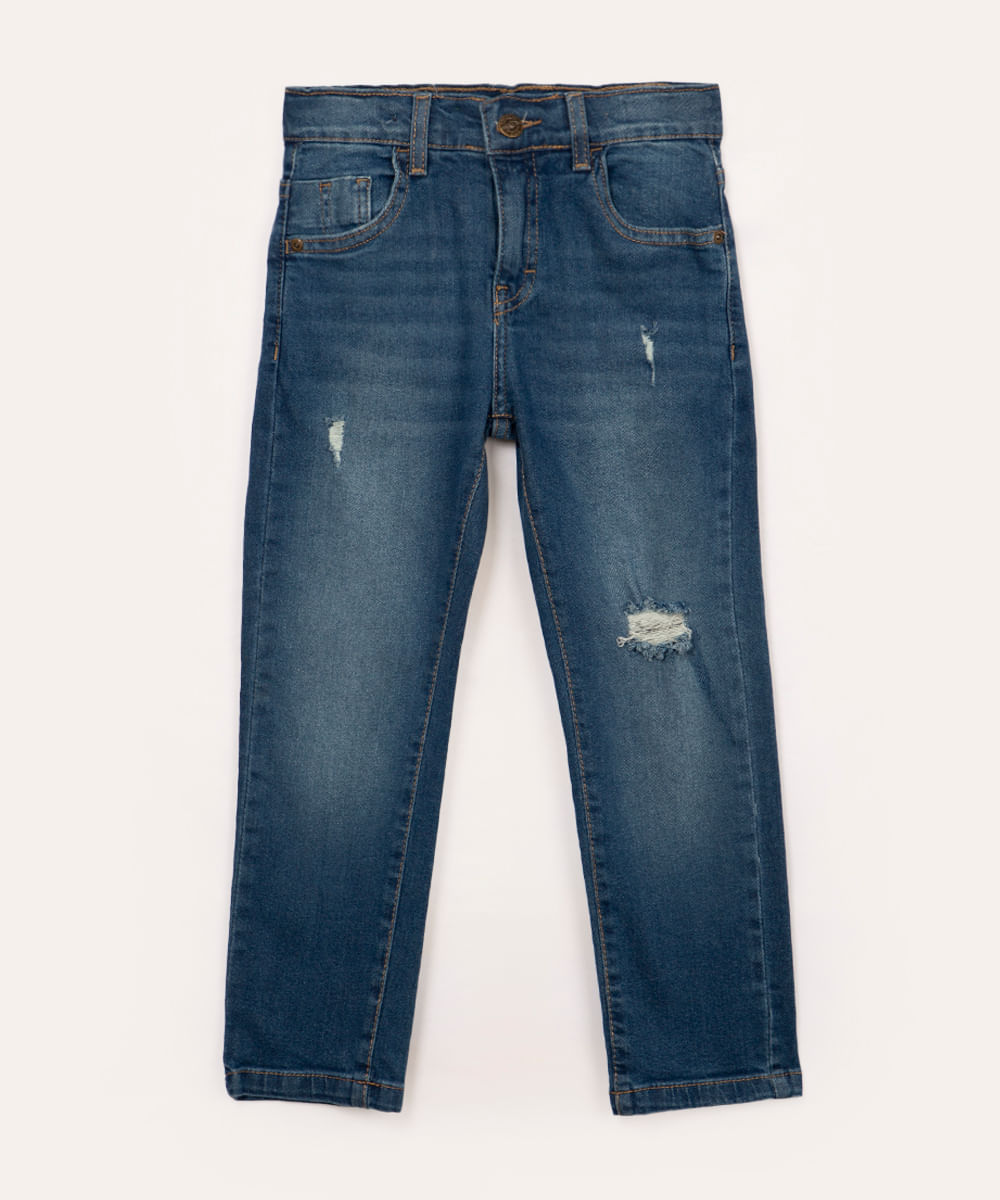 calça jeans infantil skinny destroyed azul médio