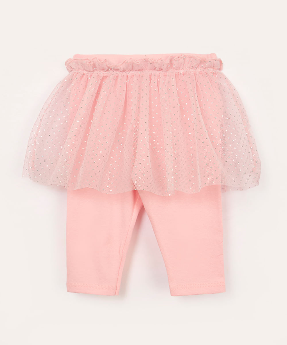 calça infantil com saia de tule e brilho rosa