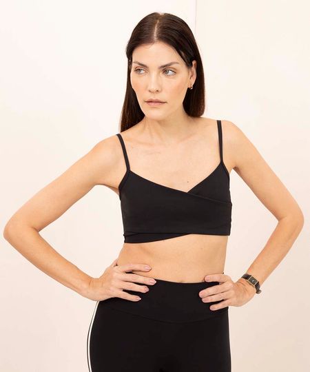 top de poliamida decote transpassado mindset sport preto PP