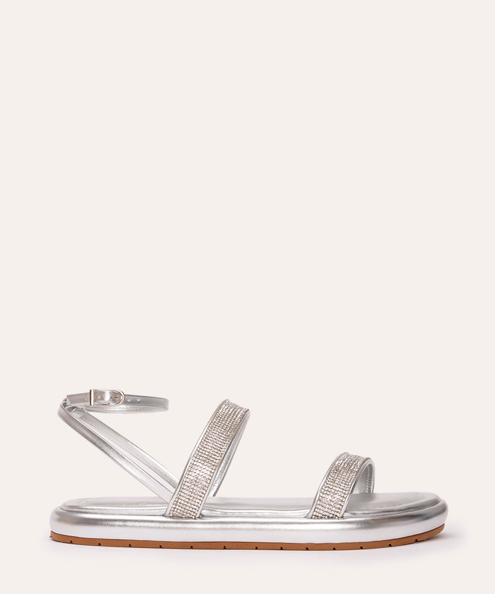 sandália flatform com strass oneself prata