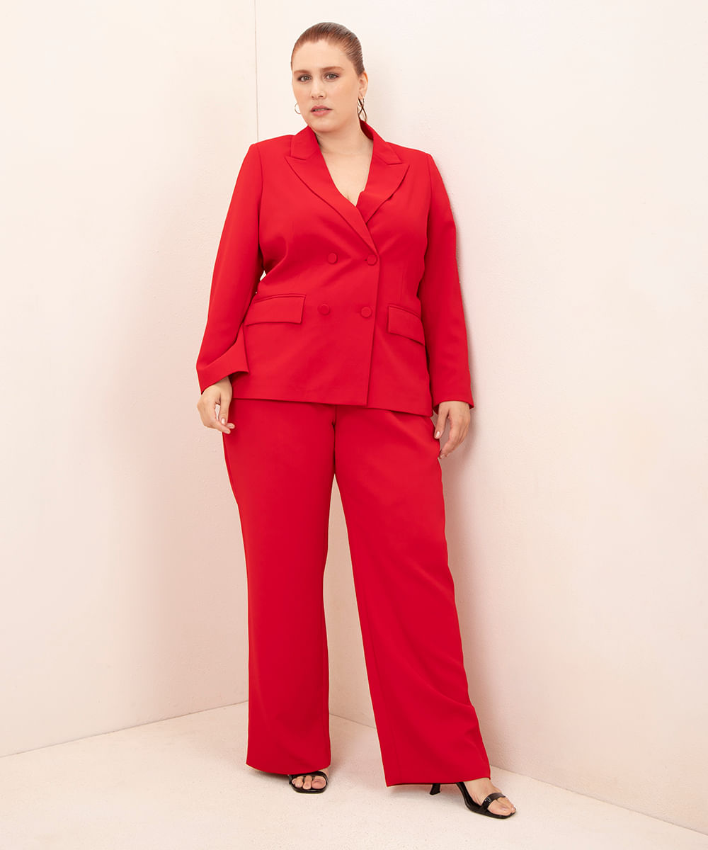 calça wide leg alfaiatada cintura alta plus size mindset vermelho médio