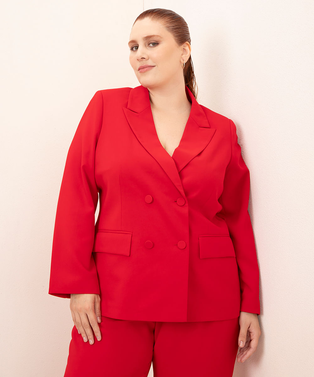 blazer alfaiatado plus size mindset vermelho médio