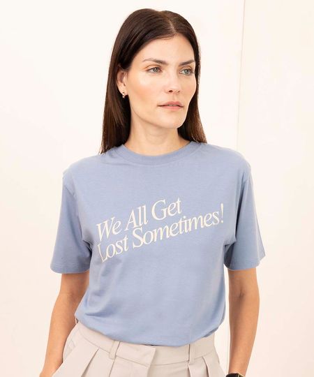 camiseta de algodão we all get lost manga curta mindset azul jeans PP