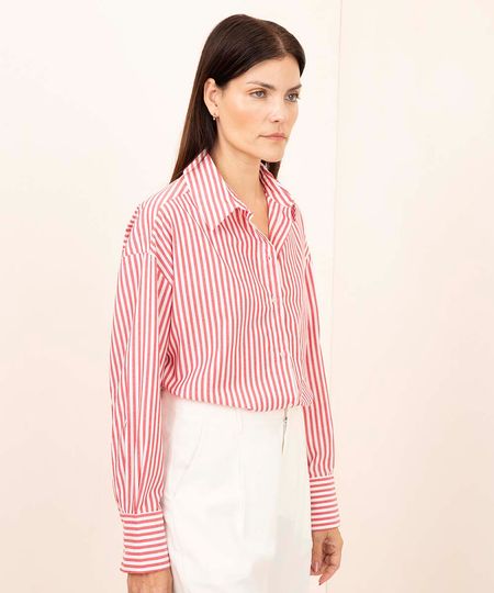camisa listrada de algodão manga longa mindset vermelho PP