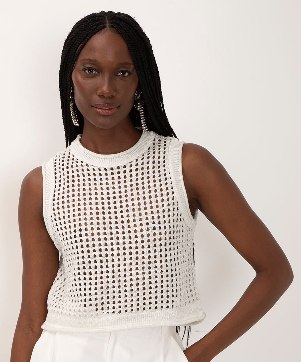 regata cropped com lurex decote redondo off white