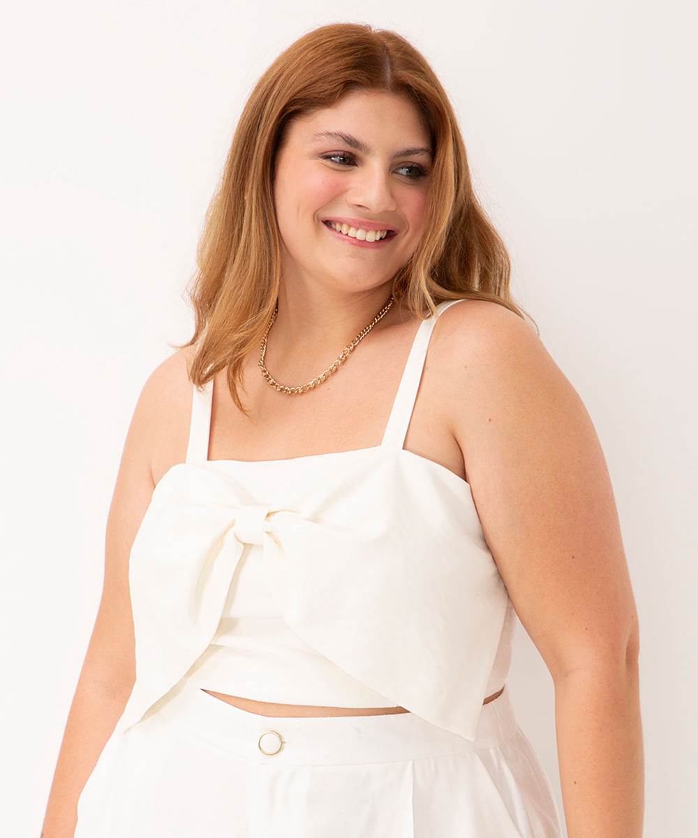 cropped laço plus size alcinha off white