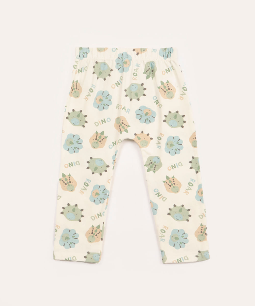 calça infantil de algodão dinossauro branco