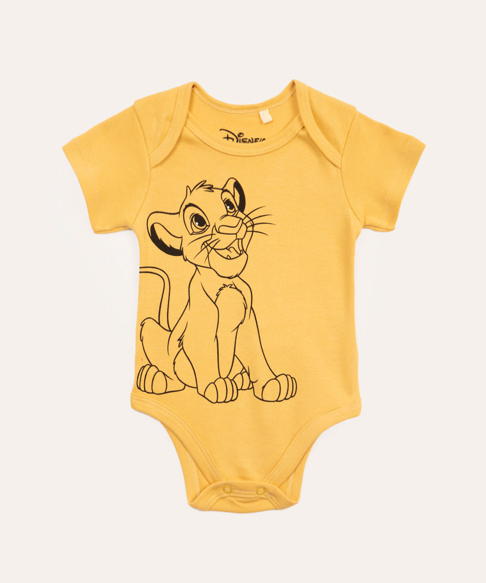 body infantil de algodão simba rei leão manga curta amarelo