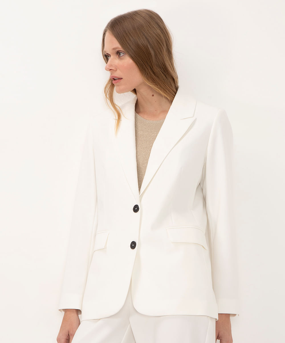 blazer alfaiatado com ombreira e bolsos off white